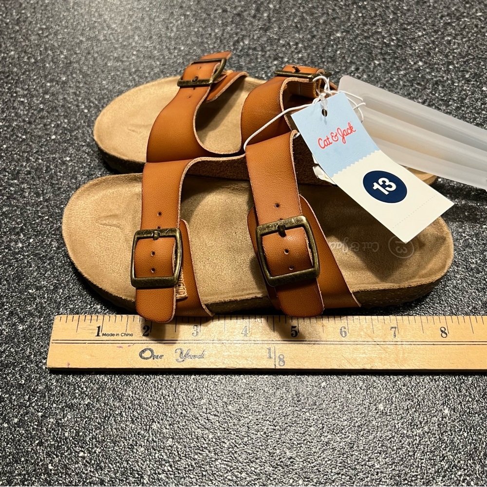 NWT Cat & Jack Kid Unisex Drew Double-Buckle Slide Sandals- Brown 13 - Picture 3 of 6